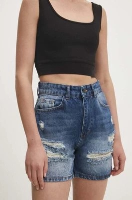 Zdjęcie produktu Answear Lab szorty jeansowe damskie kolor granatowy gładkie high waist