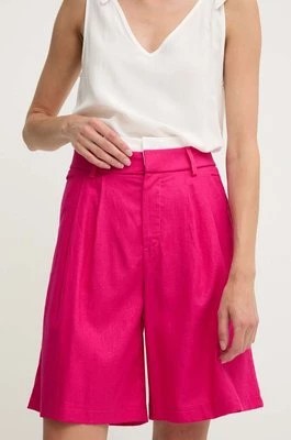 Zdjęcie produktu Answear Lab szorty lniane kolor różowy gładkie high waist