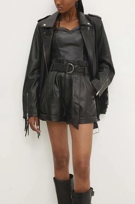 Zdjęcie produktu Answear Lab szorty skórzane damskie kolor czarny gładkie high waist