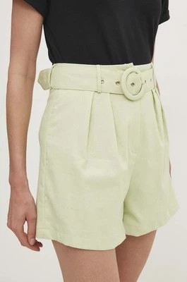 Zdjęcie produktu Answear Lab szorty z lnem kolor zielony gładkie high waist