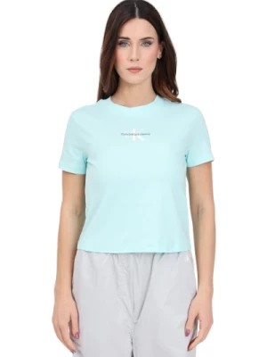 Zdjęcie produktu Aqua zielona damska koszulka z nadrukiem logo Calvin Klein Jeans