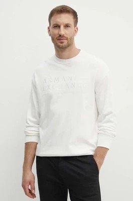 Zdjęcie produktu Armani Exchange bluza z domieszką lnu kolor biały z aplikacją