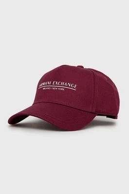 Zdjęcie produktu Armani Exchange czapka bawełniana kolor bordowy z nadrukiem