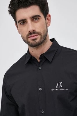 Zdjęcie produktu Armani Exchange koszula bawełniana męska kolor czarny regular z kołnierzykiem klasycznym 8NZCP2 ZNBJZ NOS