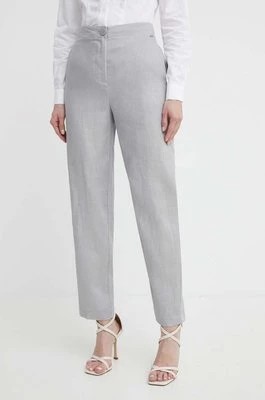 Zdjęcie produktu Armani Exchange spodnie lniane kolor szary proste high waist 3DYP12 YN1RZ