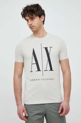 Zdjęcie produktu Armani Exchange t-shirt bawełniany kolor beżowy z nadrukiem