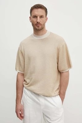 Zdjęcie produktu Armani Exchange t-shirt bawełniany męski kolor beżowy gładki 3DZM1M ZM4AZ