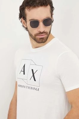 Zdjęcie produktu Armani Exchange t-shirt bawełniany męski kolor beżowy z nadrukiem 3DZTAD ZJ9AZ