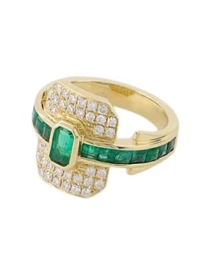 Zdjęcie produktu Art Deco-inspirowany pierścień tarczy w złocie i szmaragdzie Rainbow K