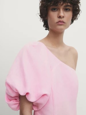 Zdjęcie produktu Asymetryczna Lniana Sukienka Z Bufiastymi Rękawami − Studio - Różowy - - Massimo Dutti - Kobieta
