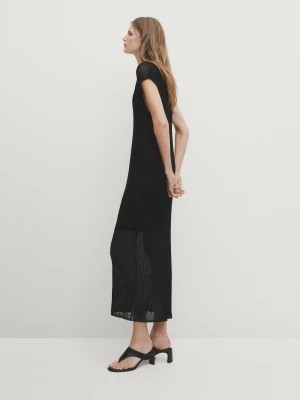Zdjęcie produktu Ażurowa Sukienka Średniej Długości Z Krótkim Rękawem - Czarny - - Massimo Dutti - Kobieta