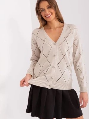 Zdjęcie produktu Ażurowy sweter z dekoltem V beżowy