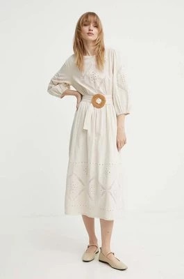 Zdjęcie produktu BA&SH sukienka bawełniana ELVINA kolor beżowy midi rozkloszowana 1E24ELVI