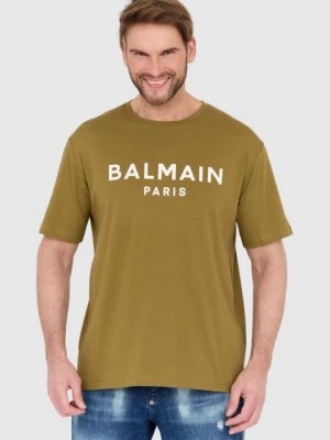 Zdjęcie produktu BALMAIN Zielony t-shirt męski z drukowanym białym logo