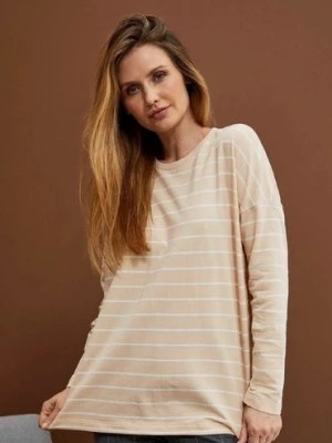Zdjęcie produktu Bawełniana bluza damska w paski- brązowa Moodo