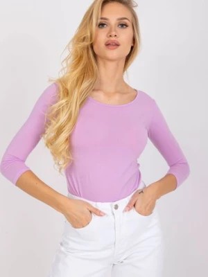 Zdjęcie produktu Bawełniana bluzka damska z długim rękawem - jasny fioletowy BASIC FEEL GOOD