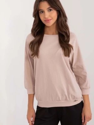 Zdjęcie produktu Bawełniana bluzka damska z rękawem 3/4- beżowa RELEVANCE