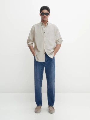 Zdjęcie produktu Bawełniana Koszula Oxford O Kroju Regular Fit - Beżowy - - Massimo Dutti - Mężczyzna