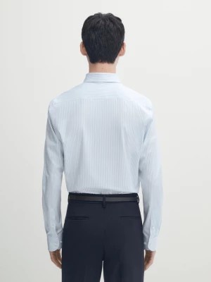 Zdjęcie produktu Bawełniana Koszula W Paski O Kroju Slim - Błękitny - - Massimo Dutti - Mężczyzna