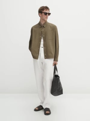 Zdjęcie produktu Bawełniana Koszula Wierzchnia Z Kieszenią Z Przodu - Khaki - - Massimo Dutti - Mężczyzna