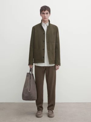 Zdjęcie produktu Bawełniana Koszula Wierzchnia Z Kieszenią Z Przodu - Khaki - - Massimo Dutti - Mężczyzna