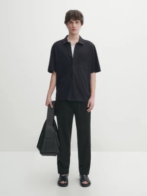 Zdjęcie produktu Bawełniana Koszula Z Krótkim Rękawem - Granatowy - - Massimo Dutti - Mężczyzna