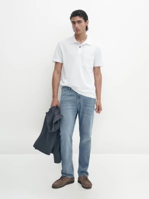 Zdjęcie produktu Bawełniana Koszulka Polo Z Fakturą I Kieszenią - Biały - - Massimo Dutti - Mężczyzna