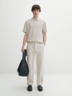 Zdjęcie produktu Bawełniana Koszulka Polo Z Krótkim Rękawem - Piaskowy - - Massimo Dutti - Mężczyzna