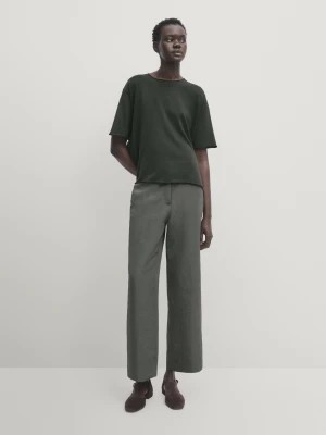 Zdjęcie produktu Bawełniana Koszulka Z Przeszyciem Pośrodku - Zielony - - Massimo Dutti - Kobieta
