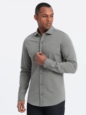 Zdjęcie produktu Bawełniana męska koszula REGULAR z dzianiny single jersey - jasny khaki V4 OM-SHCS-0138
 -                                    XL
