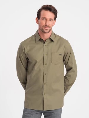 Zdjęcie produktu Bawełniana męska koszula z kieszenią REGULAR FIT - oliwkowa V2 OM-SHCS-0147
 -                                    XXL