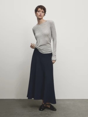 Zdjęcie produktu Bawełniana Spódnica Średniej Długości Z Ozdobnymi Przeszyciami - Granatowy - - Massimo Dutti - Kobieta