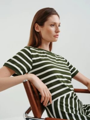 Zdjęcie produktu Bawełniana sukienka w zielono-białe paski OCHNIK
