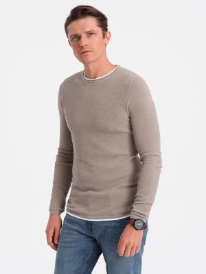 Zdjęcie produktu Bawełniany sweter męski z okrągłym dekoltem - zimny beż V9 OM-SWSW-0103
 -                                    L