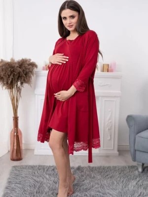 Zdjęcie produktu Bawełniany szlafrok z koronką dla kobiet w ciąży - bordowy FORMOMMY