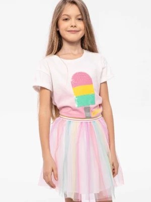 Zdjęcie produktu Bawełniany t-shirt dla dziewczynki dip dye z cekinami Minoti