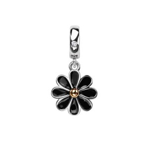 Zdjęcie produktu Beads srebrny pokryty czarną emalią - kwiat - Dots Dots - Biżuteria YES