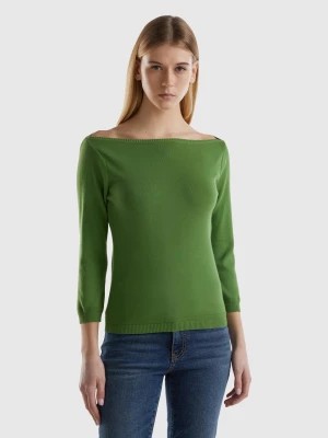 Zdjęcie produktu Benetton, 100% Cotton Boat Neck Sweater, size M, Military Green, Women United Colors of Benetton