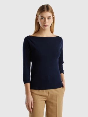 Zdjęcie produktu Benetton, 100% Cotton Boat Neck Sweater, size XS, Dark Blue, Women United Colors of Benetton