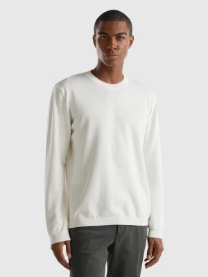 Zdjęcie produktu Benetton, 100% Cotton Crew Neck Sweater, size XL, Creamy White, Men United Colors of Benetton