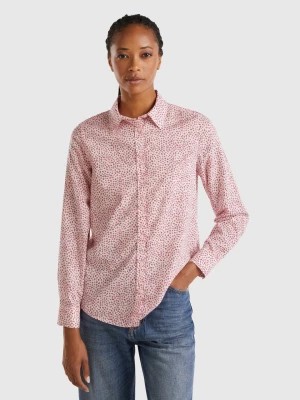 Zdjęcie produktu Benetton, 100% Cotton Patterned Shirt, size L, Pastel Pink, Women United Colors of Benetton