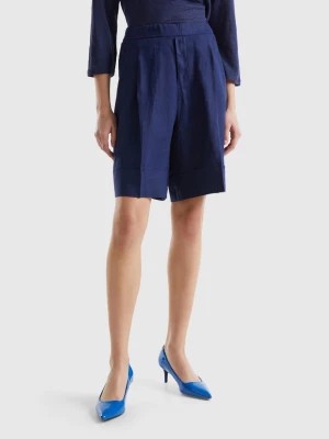 Zdjęcie produktu Benetton, 100% Linen Bermudas With Cuffs, size L, Dark Blue, Women United Colors of Benetton