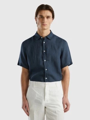 Zdjęcie produktu Benetton, 100% Linen Short Sleeve Shirt, size M, Dark Blue, Men United Colors of Benetton