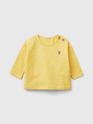 Zdjęcie produktu Benetton, 1005 Cotton T-shirt With Embroidery, size 50, Yellow, Kids United Colors of Benetton