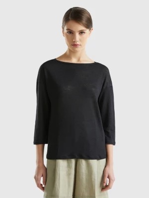 Zdjęcie produktu Benetton, 3/4 Sleeve T-shirt In Pure Linen, size L, Black, Women United Colors of Benetton