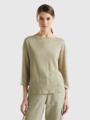 Zdjęcie produktu Benetton, 3/4 Sleeve T-shirt In Pure Linen, size L, Light Green, Women United Colors of Benetton