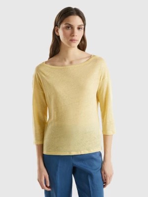 Zdjęcie produktu Benetton, 3/4 Sleeve T-shirt In Pure Linen, size L, Yellow, Women United Colors of Benetton