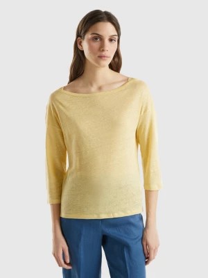 Zdjęcie produktu Benetton, 3/4 Sleeve T-shirt In Pure Linen, size M, Yellow, Women United Colors of Benetton
