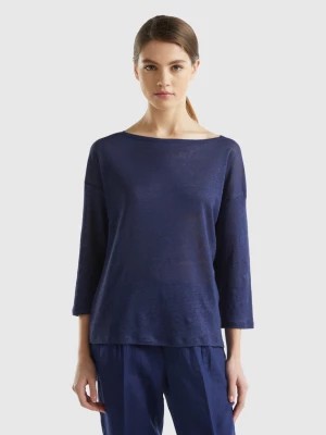 Zdjęcie produktu Benetton, 3/4 Sleeve T-shirt In Pure Linen, size S, Dark Blue, Women United Colors of Benetton