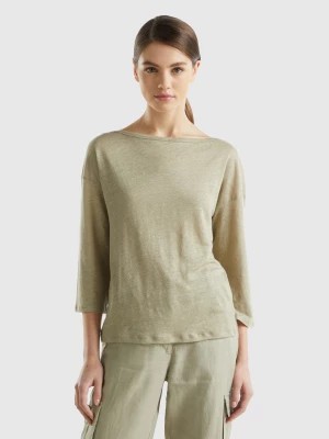 Zdjęcie produktu Benetton, 3/4 Sleeve T-shirt In Pure Linen, size XL, Light Green, Women United Colors of Benetton